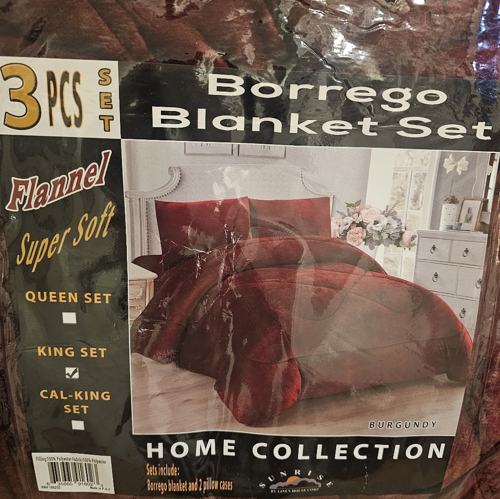Home Collection Burgundy Borrego Blanket  3 Piece Set